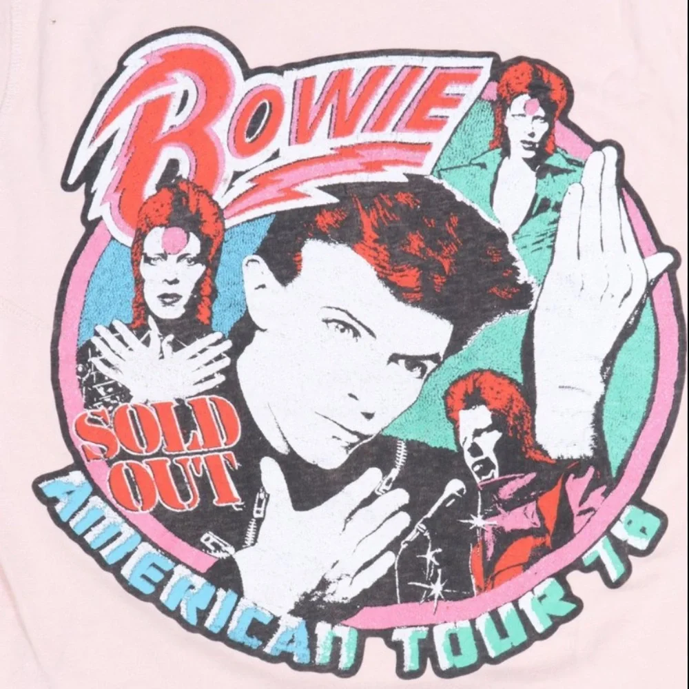 MadeWorn 70’s David Bowie American Tour ’74 Distressed Graphic Tee Shirt Size XS - Picture 9 of 9